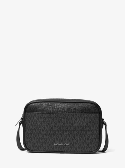Michael Kors Outlet Jet Set Travel Large Signature Logo Camera Crossbody Bag In Black