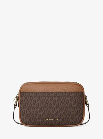 Michael Kors Outlet Jet Set Travel Large Signature Logo Camera Crossbody Bag In Brown
