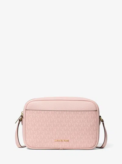 Michael Kors Outlet Jet Set Travel Large Signature Logo Camera Crossbody Bag In Pink