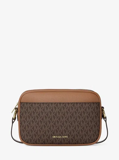 Michael Kors Outlet Jet Set Travel Large Signature Logo Camera Crossbody Bag In Sand