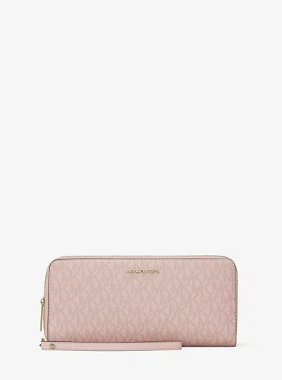 Michael Kors Outlet Jet Set Travel Large Signature Logo Continental Wristlet In Pink