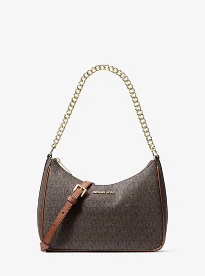 Michael Kors Outlet Jet Set Travel Large Signature Logo Convertible Crossbody Bag In Brown