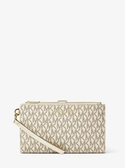Michael Kors Outlet Jet Set Travel Large Signature Logo Wristlet In Gold