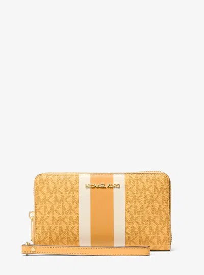 Michael Kors Outlet Jet Set Travel Large Striped Signature Logo Smartphone Wallet In Multi