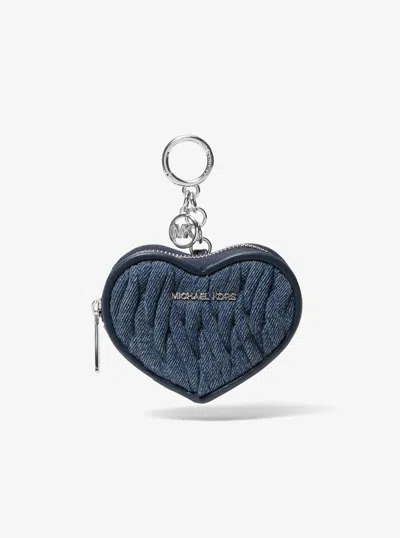 Michael Kors Outlet Jet Set Travel Matelassé Denim Heart Coin Pouch In Blue