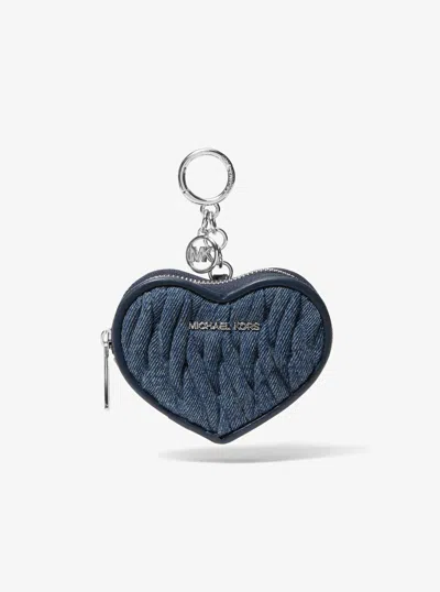 Michael Kors Outlet Jet Set Travel Matelassé Denim Heart Coin Pouch In Blue