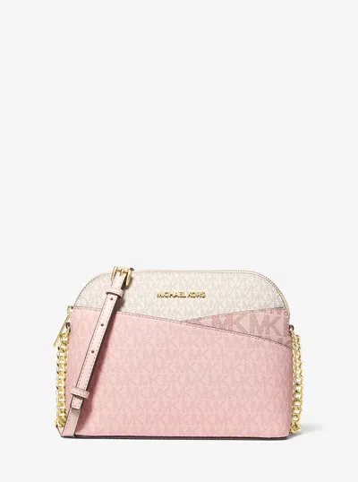 Michael Kors Outlet Jet Set Travel Medium Color-block Signature Logo Crossbody Bag In Pink