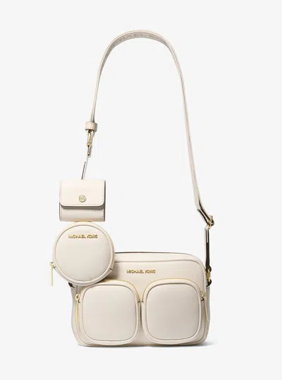 Michael Kors Outlet Jet Set Travel Medium Leather Messenger Bag In White