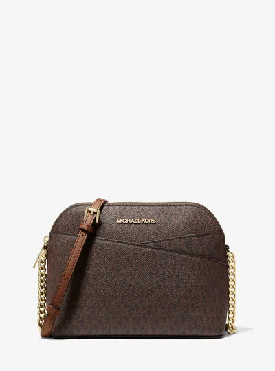 Michael Kors Outlet Jet Set Travel Medium Logo Dome Crossbody Bag In Brown