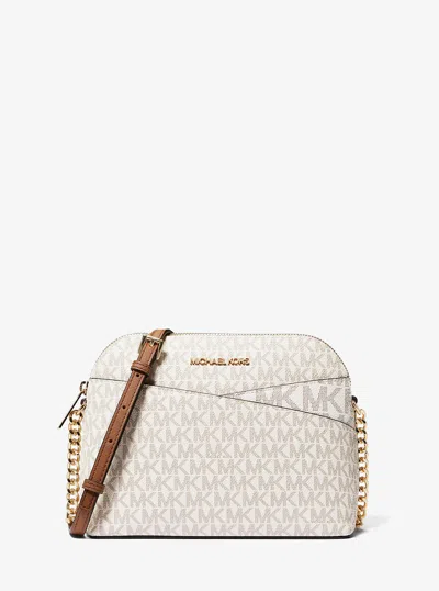 Michael Kors Outlet Jet Set Travel Medium Logo Dome Crossbody Bag In White