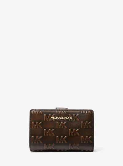 Michael Kors Outlet Jet Set Travel Medium Logo Embossed Burnished Wallet In Gold