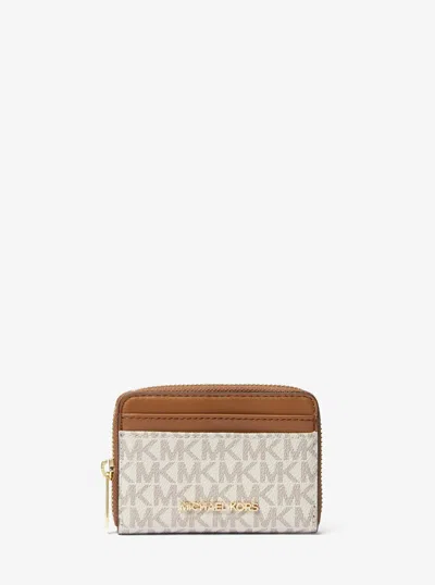 Michael Kors Outlet Jet Set Travel Medium Logo Zip-around Card Case In Natural