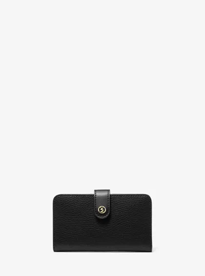 Michael Kors Outlet Jet Set Travel Medium Pebbled Leather Billfold Wallet In Black