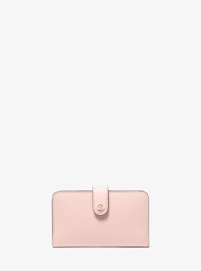 Michael Kors Outlet Jet Set Travel Medium Pebbled Leather Billfold Wallet In Pink