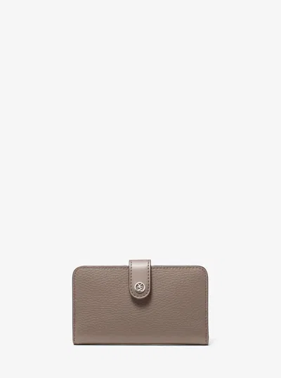 Michael Kors Outlet Jet Set Travel Medium Pebbled Leather Wallet In Grey