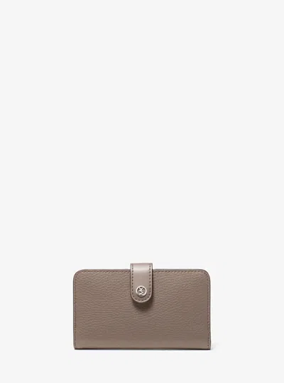 Michael Kors Outlet Jet Set Travel Medium Pebbled Leather Wallet In Grey