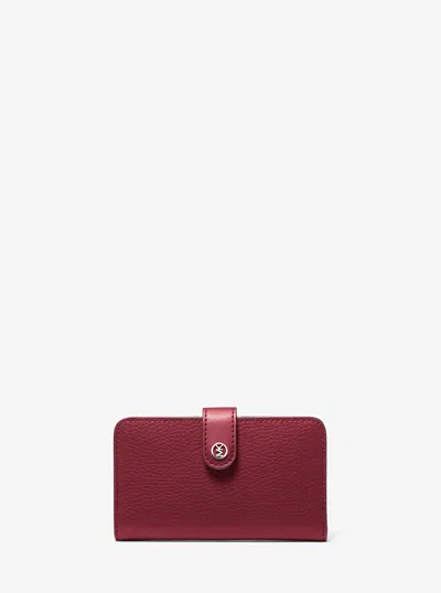 Michael Kors Outlet Jet Set Travel Medium Pebbled Leather Wallet In Red