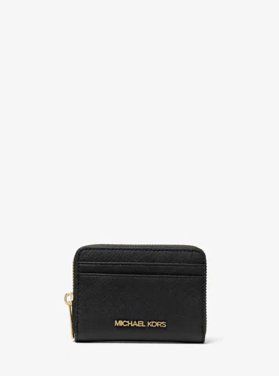Michael Kors Outlet Jet Set Travel Medium Saffiano Leather Wallet In Black