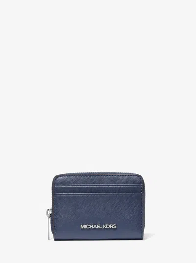 Michael Kors Outlet Jet Set Travel Medium Saffiano Leather Wallet In Blue