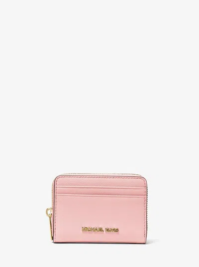 Michael Kors Outlet Jet Set Travel Medium Saffiano Leather Wallet In Pink