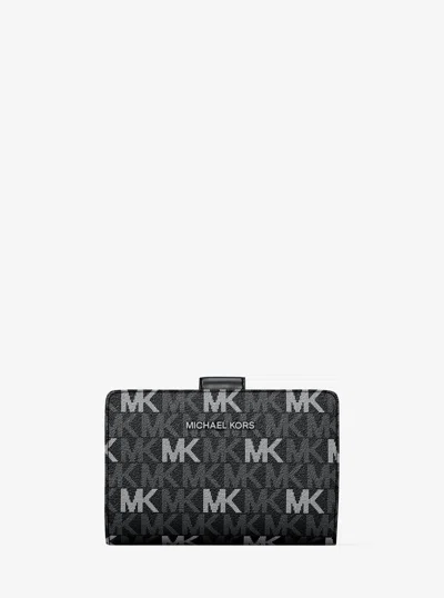 Michael Kors Outlet Jet Set Travel Medium Signature Logo Billfold Wallet In Black
