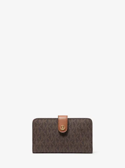 Michael Kors Outlet Jet Set Travel Medium Signature Logo Billfold Wallet In Brown
