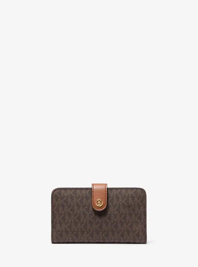 Michael Kors Outlet Jet Set Travel Medium Signature Logo Billfold Wallet In Brown