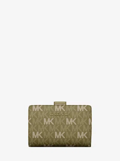 Michael Kors Outlet Jet Set Travel Medium Signature Logo Billfold Wallet In Green