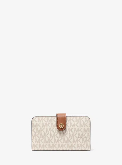 Michael Kors Outlet Jet Set Travel Medium Signature Logo Billfold Wallet In Natural