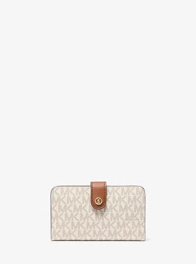 Michael Kors Outlet Jet Set Travel Medium Signature Logo Billfold Wallet In White