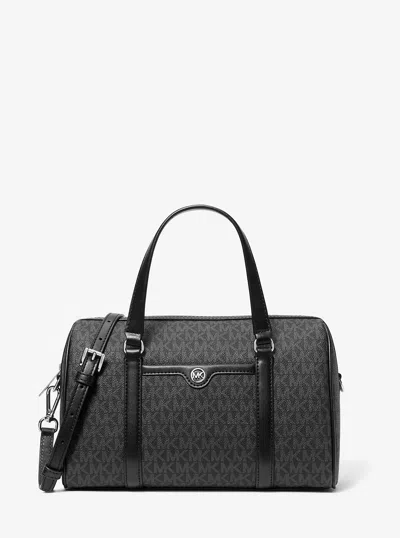 Michael Kors Outlet Jet Set Travel Medium Signature Logo Satchel In Black