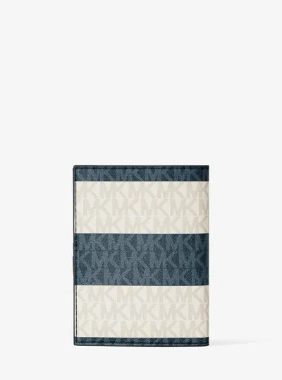 Michael Kors Outlet Jet Set Travel Medium Striped Signature Logo Passport Case In Blue