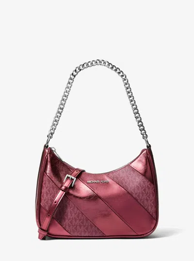 Michael Kors Outlet Jet Set Travel Metallic And Signature Logo Convertible Pochette In Multi