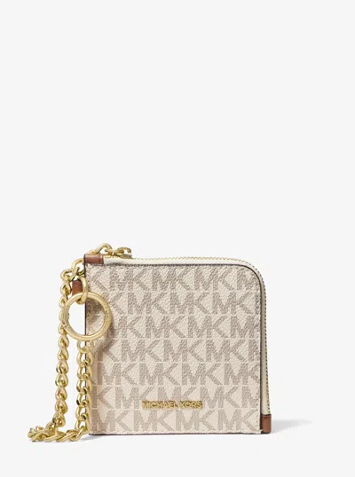 Michael Kors Outlet Jet Set Travel Signature Logo Chain Wallet In Natural