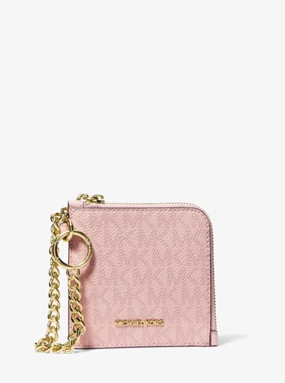 Michael Kors Outlet Jet Set Travel Signature Logo Chain Wallet In Pink