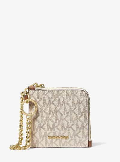 Michael Kors Outlet Jet Set Travel Signature Logo Chain Wallet In White