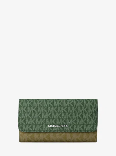 Michael Kors Outlet Jet Set Travel Signature Logo Tri-fold Wallet In Green
