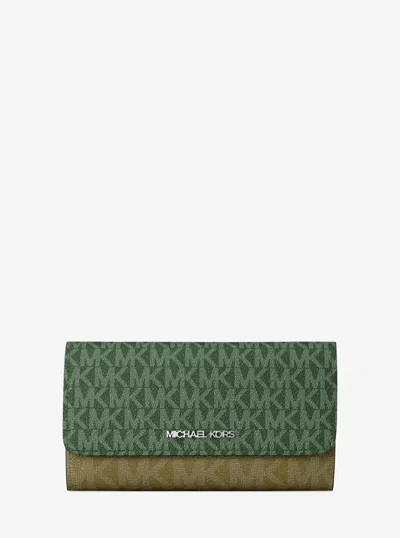 Michael Kors Outlet Jet Set Travel Signature Logo Tri-fold Wallet In Green