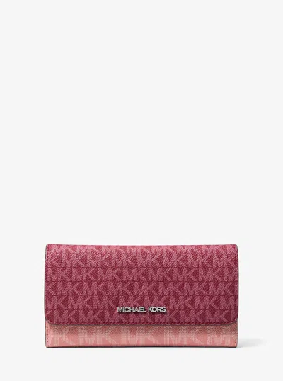 Michael Kors Outlet Jet Set Travel Signature Logo Tri-fold Wallet In Red