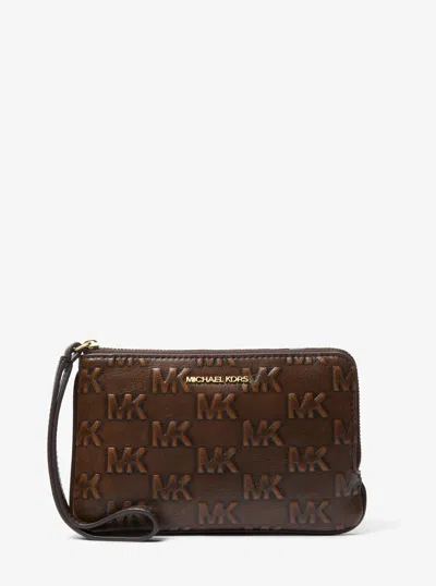 Michael Kors Outlet Jet Set Travel Small Burnished Logo Embossed Wristlet In Gold