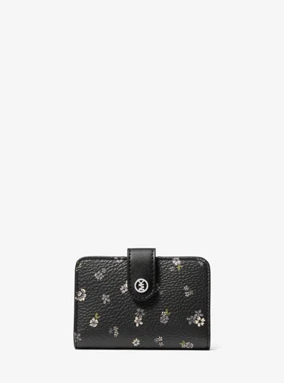 Michael Kors Outlet Jet Set Travel Small Floral Printed Wallet In Black