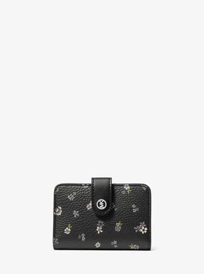 Michael Kors Outlet Jet Set Travel Small Floral Printed Wallet In Black