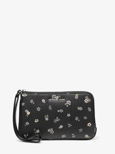 Michael Kors Outlet Jet Set Travel Small Floral Printed Wristlet In Black