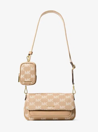 Michael Kors Outlet Jet Set Travel Small Logo Jacquard Denim Crossbody Bag With Pouch In Brown