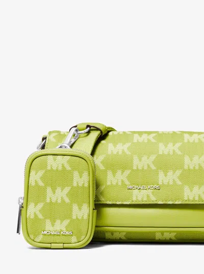 Michael Kors Outlet Jet Set Travel Small Logo Jacquard Denim Crossbody Bag With Pouch In Green