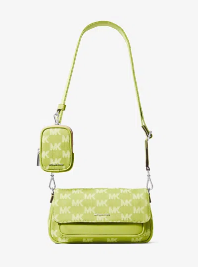 Michael Kors Outlet Jet Set Travel Small Logo Jacquard Denim Crossbody Bag With Pouch In Green