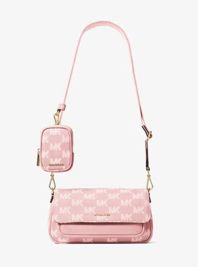 Michael Kors Outlet Jet Set Travel Small Logo Jacquard Denim Crossbody Bag With Pouch In Pink