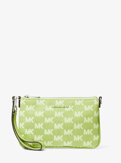 Michael Kors Outlet Jet Set Travel Small Logo Jacquard Denim Wristlet In Green