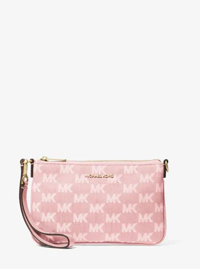 Michael Kors Outlet Jet Set Travel Small Logo Jacquard Denim Wristlet In Multi