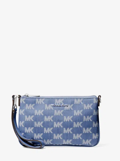 Michael Kors Outlet Jet Set Travel Small Logo Jacquard Denim Wristlet In Multi